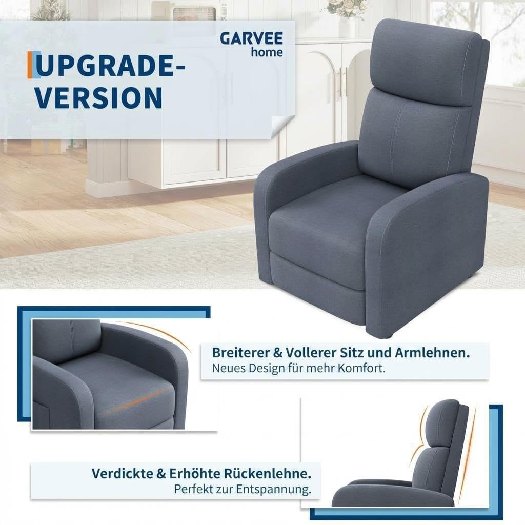 Garvee Relaxsessel Leinen, Fernsehsessel mit Liegefunktion & Seitentasche