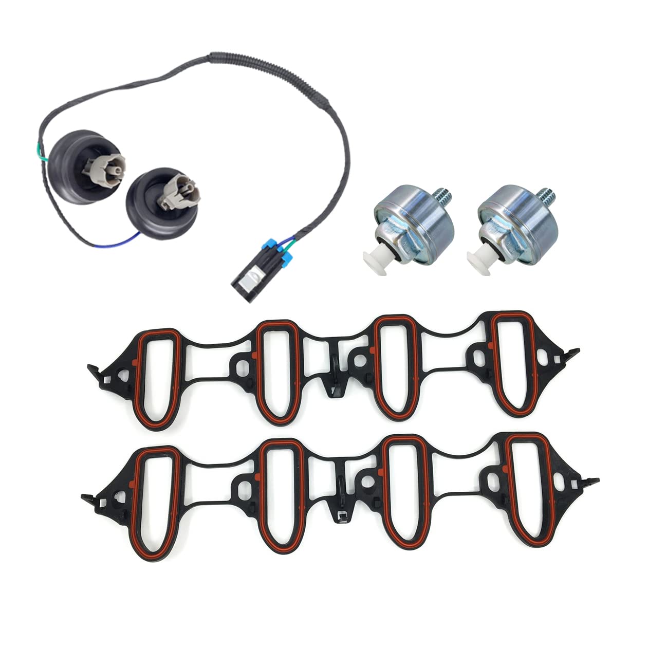 Partsflow 5 Knock Sensor Harness Intake Manifold Gasket Kit For GM LS1 LQ4 LQ9 6.0L 5.3L 5.7L For Buick For Cadillac For Chevrolet For GMC For Hummer For Isuzu For Saab OE#10456603