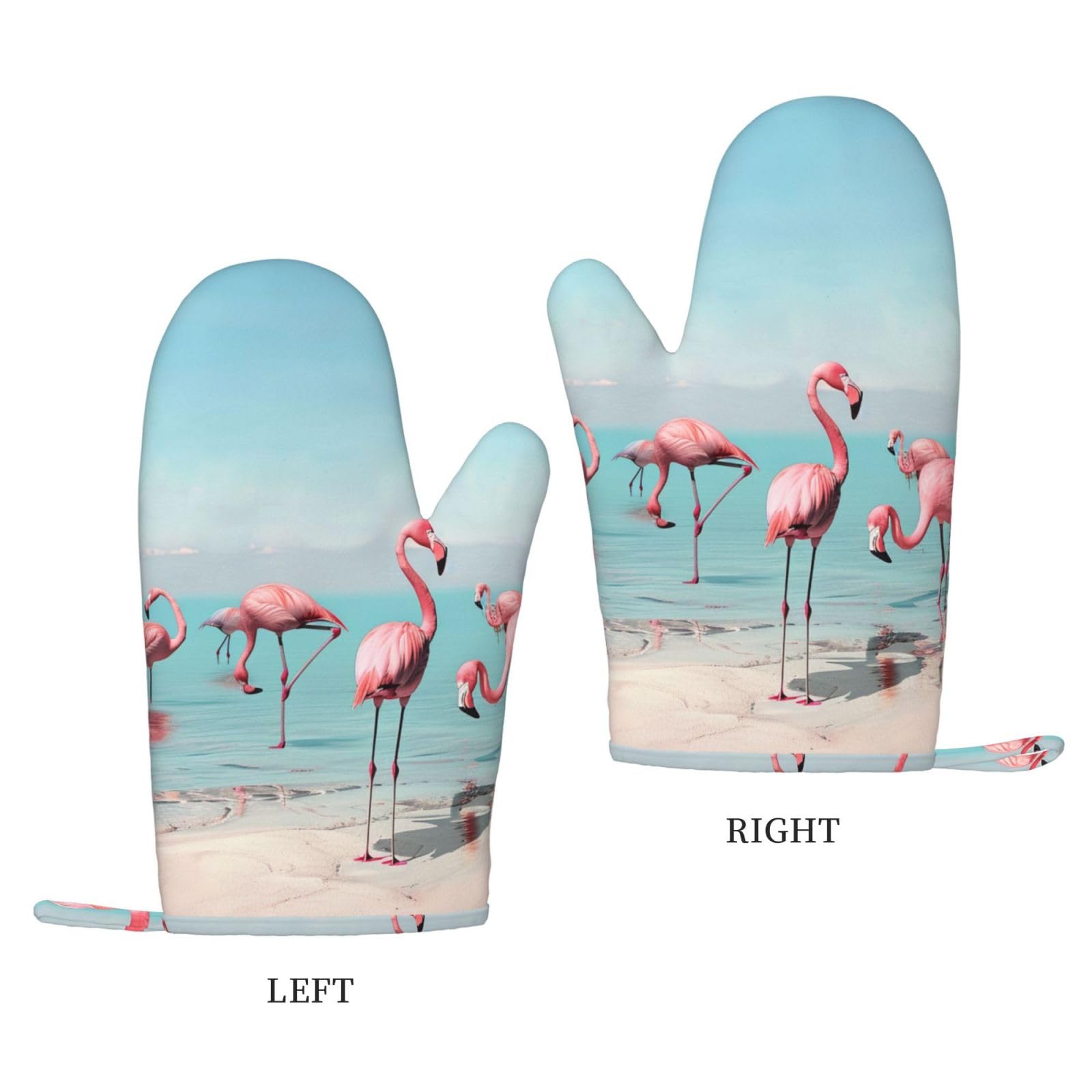 1 paire de gants de cuisine en silicone résistants à la chaleur pour cuisine et barbecue Motif flamants roses sur la plage
