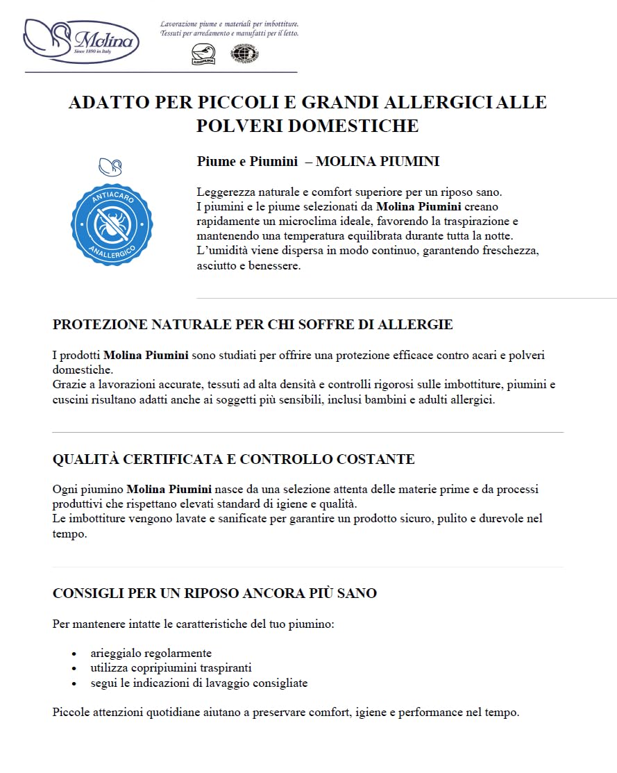 Molina 100% piumino d'oca vergine siberiano matrimoniale 4 punti calore ANTIALLERGICO TERMOREGOLANTE TRSPIRANTE articolo PERLA WARM 250x220 MAXI made in Italy