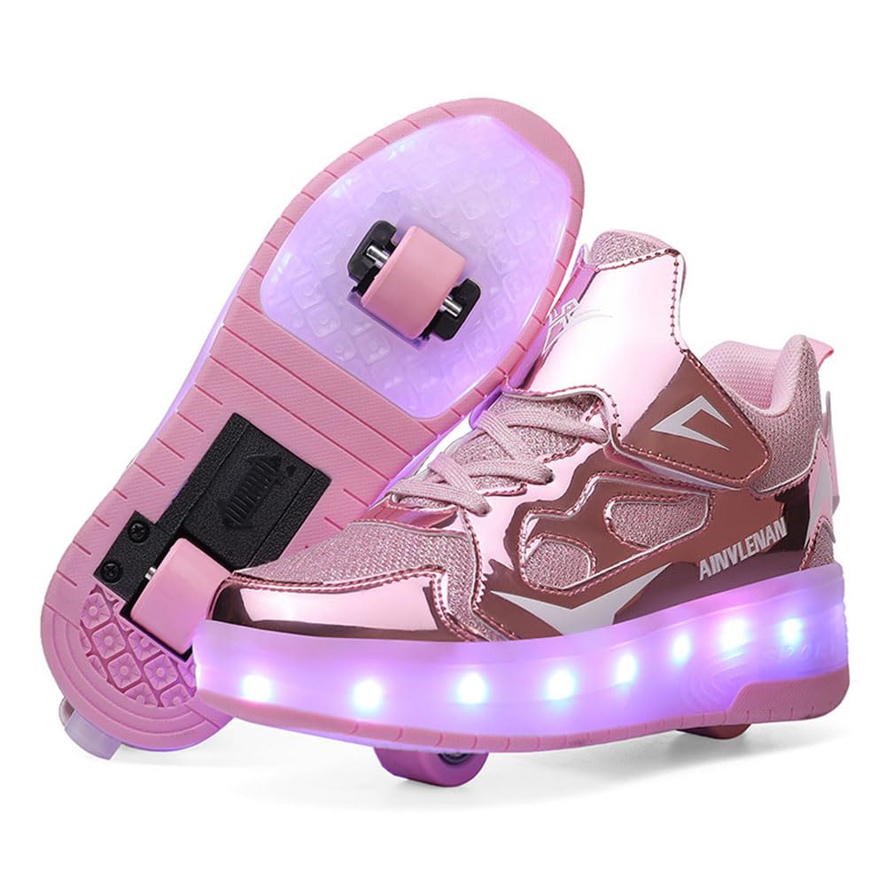 Hiseng Chaussure Roller Fille 27-40EU, Basket Roller pour Enfan Chaussure a Roulette Garcon Chaussure a Roulette Fille Garçons Chaussures Roller Roues Basket a Roulette Adolescents pour Extérieur