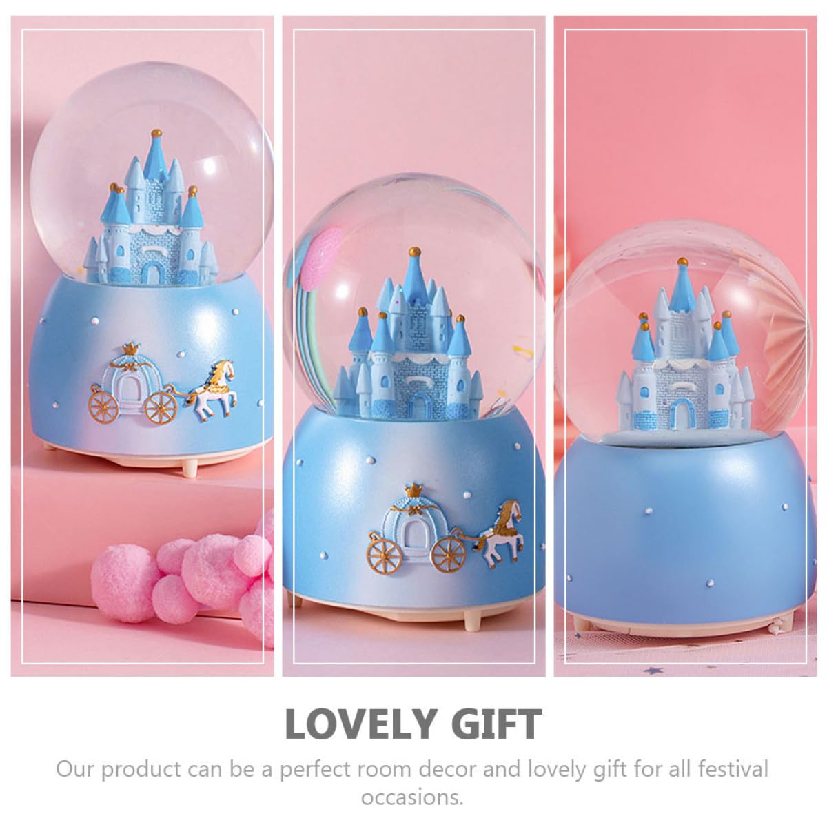 Uonlytech Caja de Música Bola de Cristal Decorativa Azul Resina y Vidrio, 3 Piezas, Adecuado para Decoración de Habitación y Escritorio Infantil