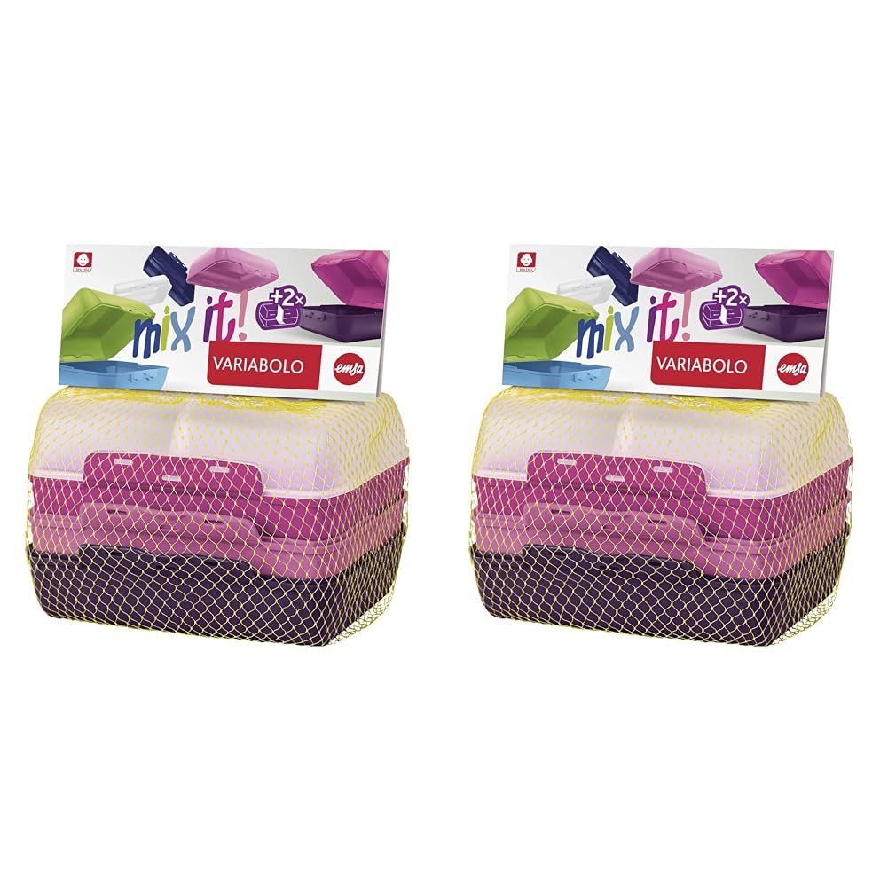 Emsa 517052 Variabolo 4-teiliges Frischhaltedosen Girls-Set, 16 x 11 x 7 cm, beidseitig zu öffnen, platzsparend ineinander stapelbar, rosa (Packung mit 2)