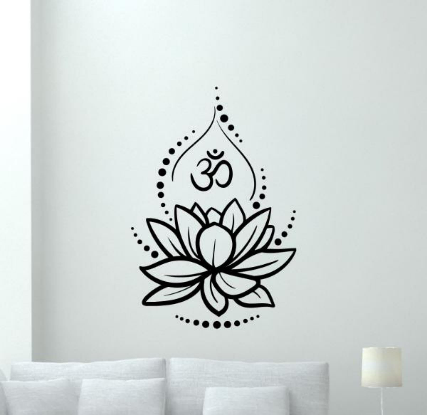 Lotus Wall Decal Vinyl Sticker Ohm Symbol Decal Hinduism Yoga Namaste Wall Decor Hindu Poster Om Wall Art Flower Mural Stencil Bedroom Print Sign 2433