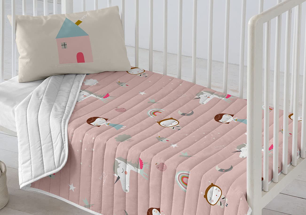 HACIENDO EL INDO Colcha bouti reversible cuna/maxicuna Unicorn White