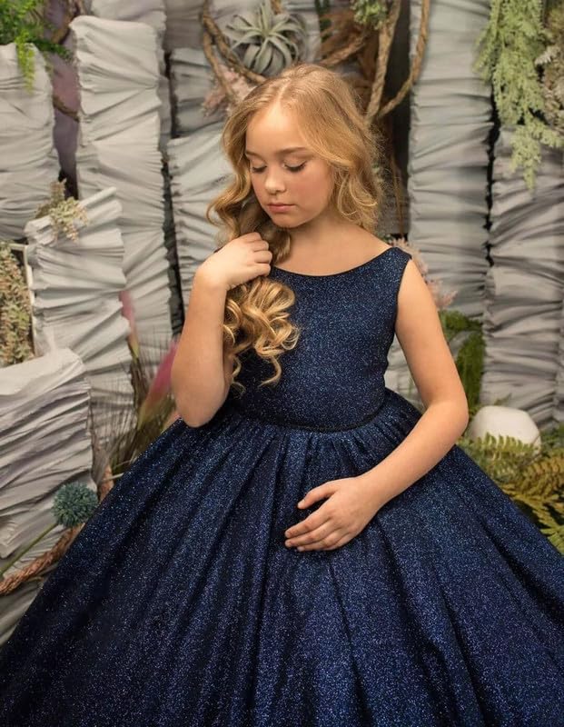 Girls Princess Flower Girl Dress for Wedding Glitter Sleeveless Bow Satin Flower Girl Dress4