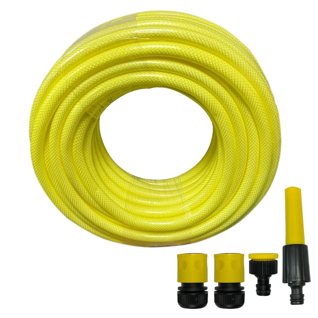 Adeptna Yellow Premium 25 Meter Garden Reinforced Pvc Hose Pipe Reel Watering Hosepipe 3 Layer Hose With Nozzle And Fittings