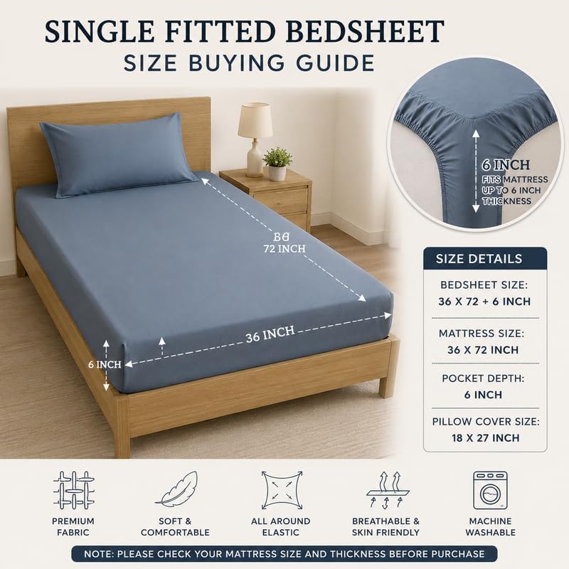 Image of la' amour 240 TC Cotton Fitted Single Bedsheet with 1 Pillow Cover | Elastic Bed Sheet | Soft Breathable Skin-Friendly Fabric | All Season Comfort | 36 x 72 + 6 Inches Spring Garden