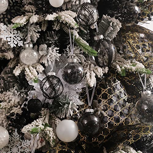 Clear Christmas Ball Ornaments,24ct Shatterproof Plastic Decorative Christmas Ornaments Hanging Xmas Tree Baubles Set with Stuffed Delicate Glittering Decorations for Holiday Party Home Decor(Black) - image 4