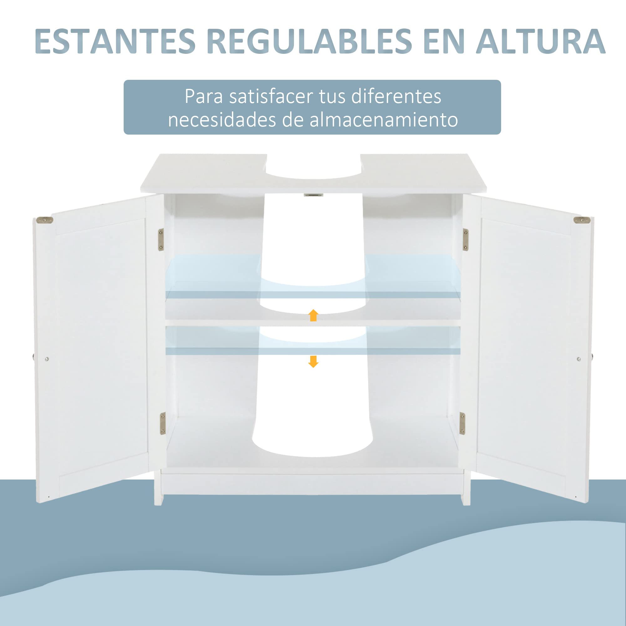 HOMCOM Mueble bajo Lavabo 2 Puertas con o sin Pedestal 60x30x60 cm Blanco | Mueble de Baño, Estante Ajustable, Armario de Baño para Lavabo, Estilo Moderno
