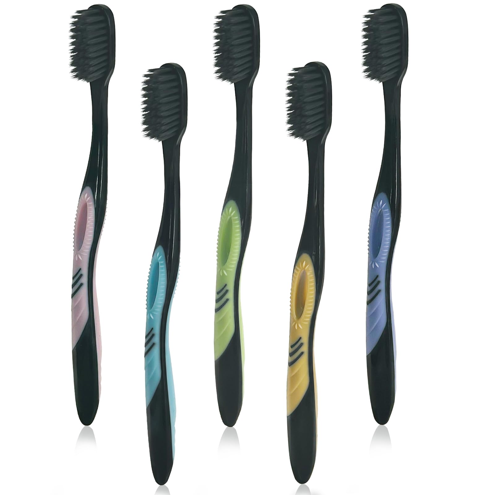 COCOBURI Charcoal Toothbrush Adult Soft Toothbrushes BPA Free Activated Charcoal Bristle Toothbrush(5 Counts)