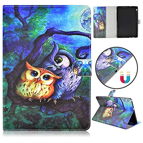 DETUOSI Étui pour Huawei Mediapad T5 10,1 2018 Coque ultra fine avec fonction support et fonction fente pour carte Étui en cuir PU Gufo dipinto ad olio M