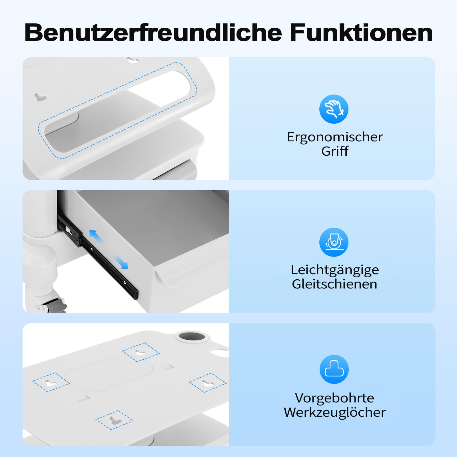 Friseurwagen, Kosmetikwagen Auf Rollen & 3 Schubladen, 51x47x77cm, Schminktisch Organizer für Schönheitsinstrument Und Medizinische Zwecke