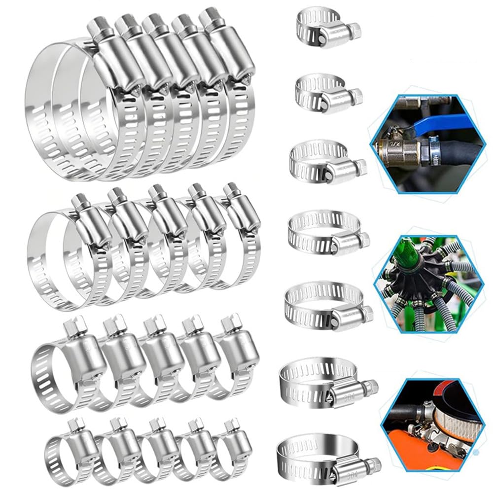 Abrazaderas de manguera resistentes de 3/8" a 5/8" - Abrazaderas de tornillo sin fin ajustables de acero inoxidable 304 para vehículos y jardines, 27,1 mm