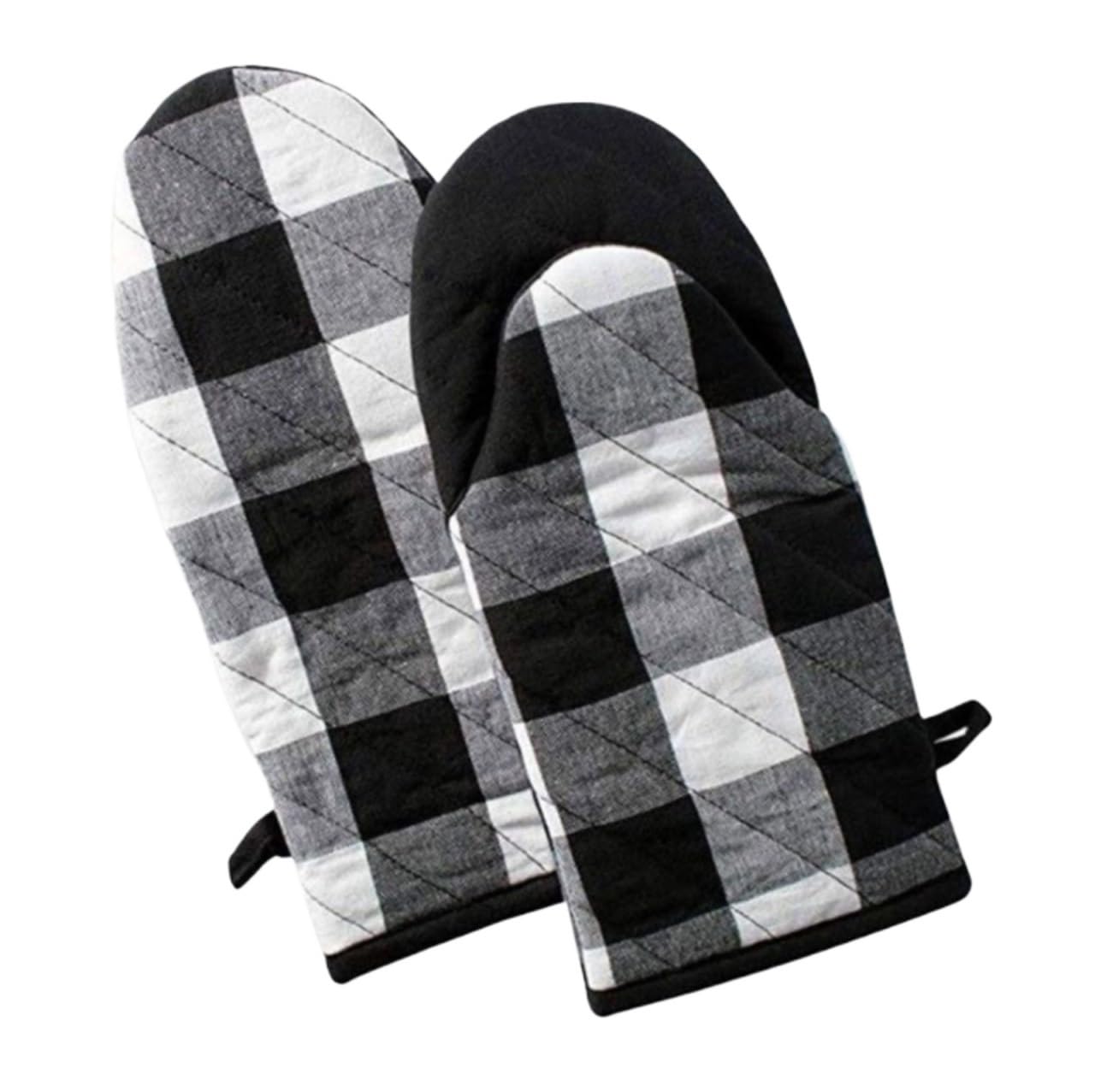 Gants de Cuisine Mitaines De Four Doublées De Coton Doux, Adaptées À La Cuisson Au Micro-Ondes Manique(Black)