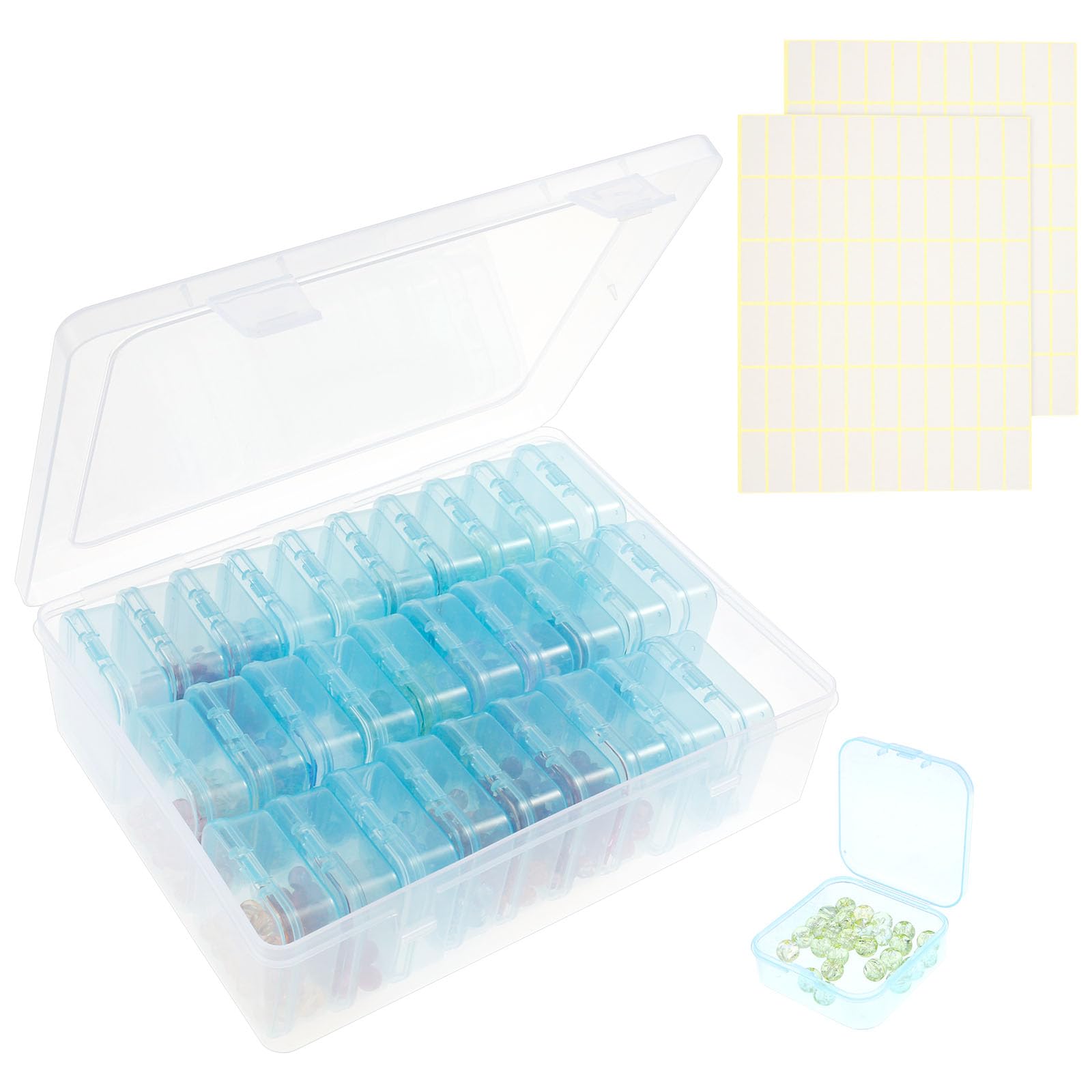 Bead Organizer Box, 30 Pcs Plastic Bead Storage Container,Portable Small Bead Storage Box w/132 Labels,Bead Storage Case Bead Organizer Container for Holding Necklace Bracelet Earring Beading Supplies
