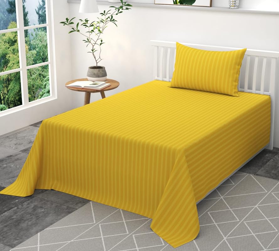 YASHI DECOR 150 TC Glace Cotton Plain Stripe Single Bedsheet with 1 Pillow Cover for Home, Hotel, Guest Room (60 X 90) Inch Pack 2 (Yellow) (B0D5VJP2VS) Amazon Price History, Amazon Price Tracker