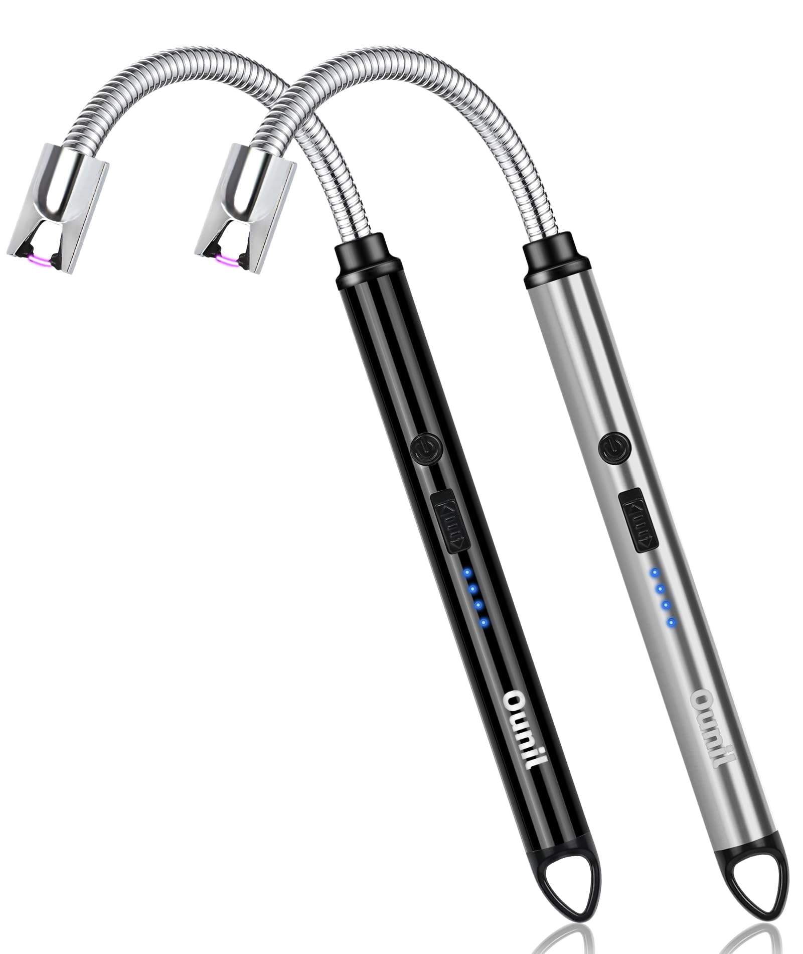 Ounil Electric Lighter 2-Pack Candle lighters USB Rechargeable Type-C Windproof Flameless arc Lighter LED Battery Display, Suitable for Light Candle Firework BBQ Camping (Black&Silver