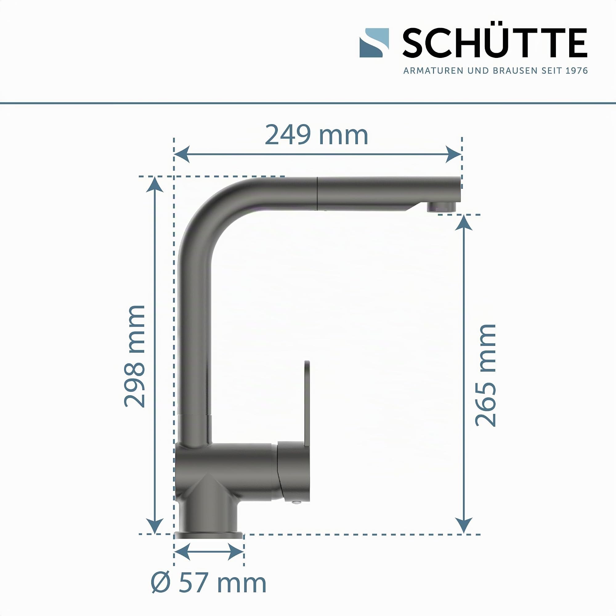 Schütte 79720 alcachofa extraíble, Cocina con función de Ahorro de energía, Grifo Mezclador Monomando para Fregadero, Color Grafito Mate