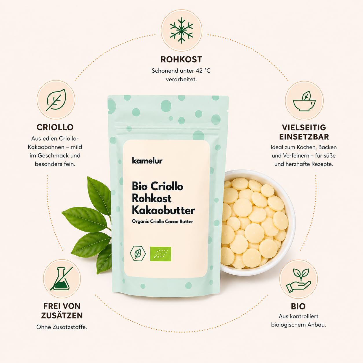 BIO Kakaobutter kaltgepresst aus Criollo Kakaobohnen 500g Lebensmittelqualität Rohkost