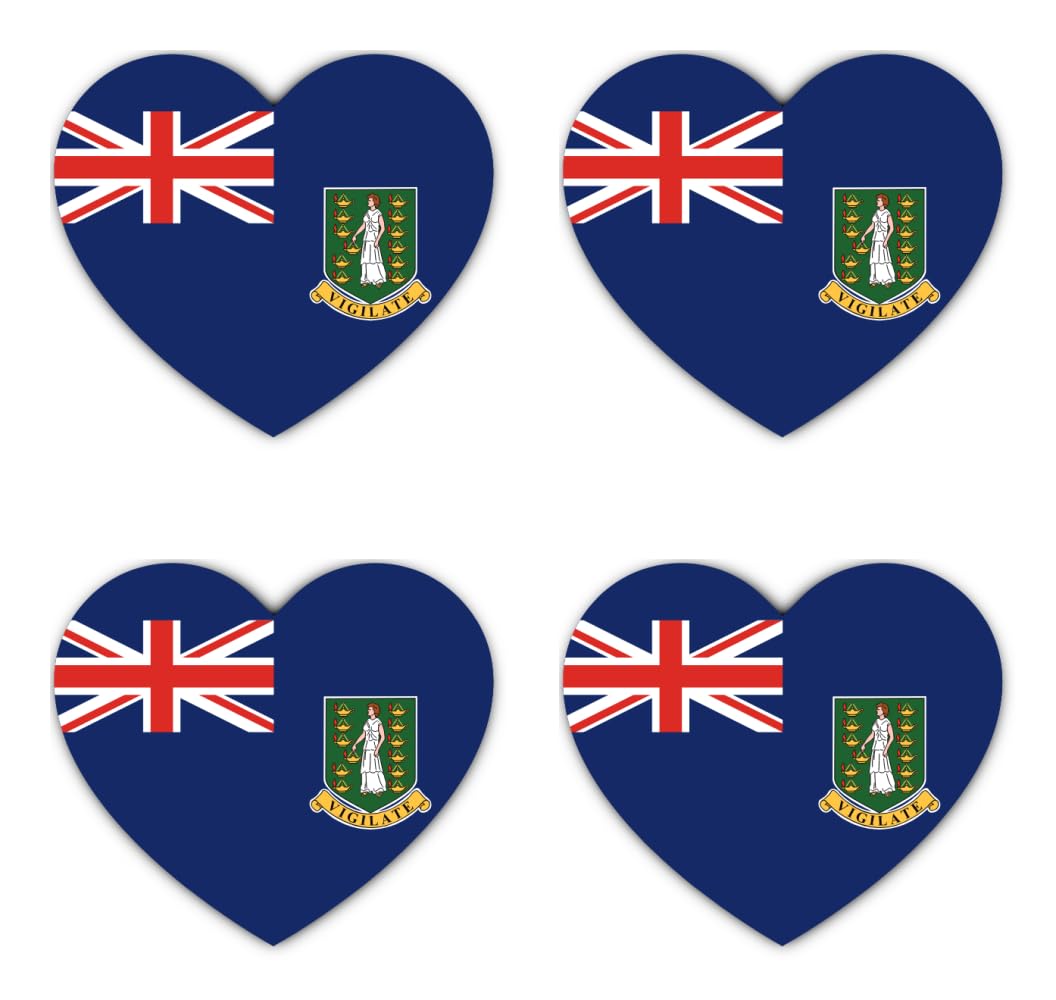 Havati Vigilate Sticker 75 Mm Pack Of 4 Stickers Heart Flag British Virgin Islands Vinyl 75 Mm (7.5 Cm) 4 Pack Car Laptop Suitcase Weatherproof