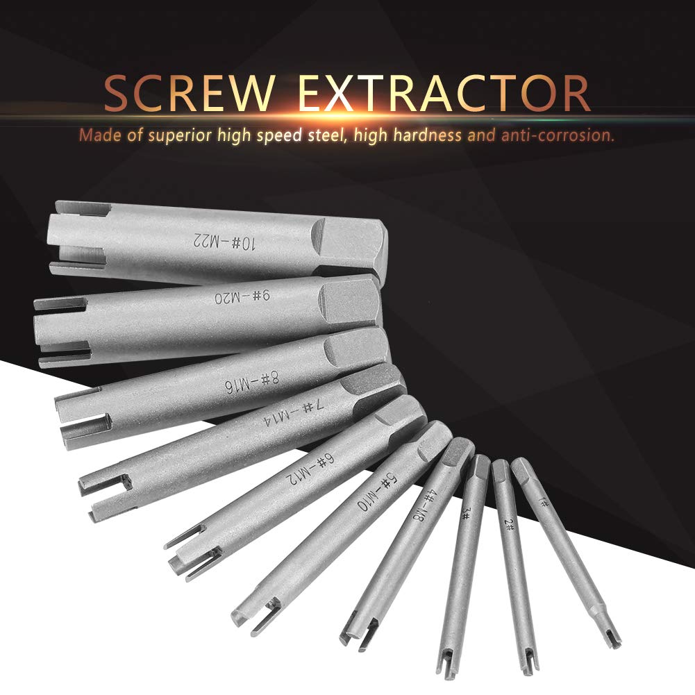 Tap Extractor Set, High Speed Steel Extractor Tap Drill Set, Repair Work for Industrial Screw Removal(Set of 10)