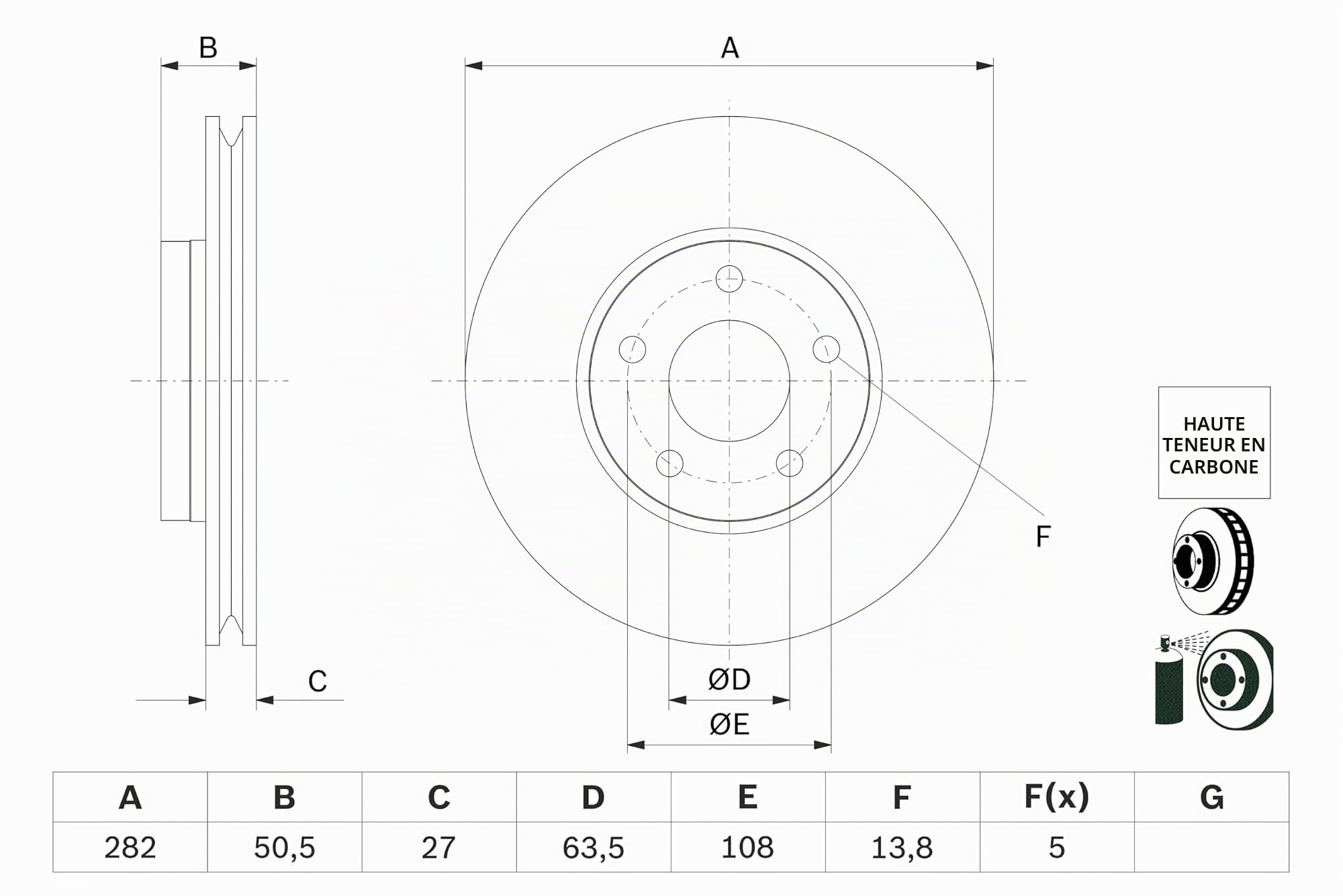 Bosch BD2826 Jeu de 2 Disques de Frein - 282 mm - Essieu avant