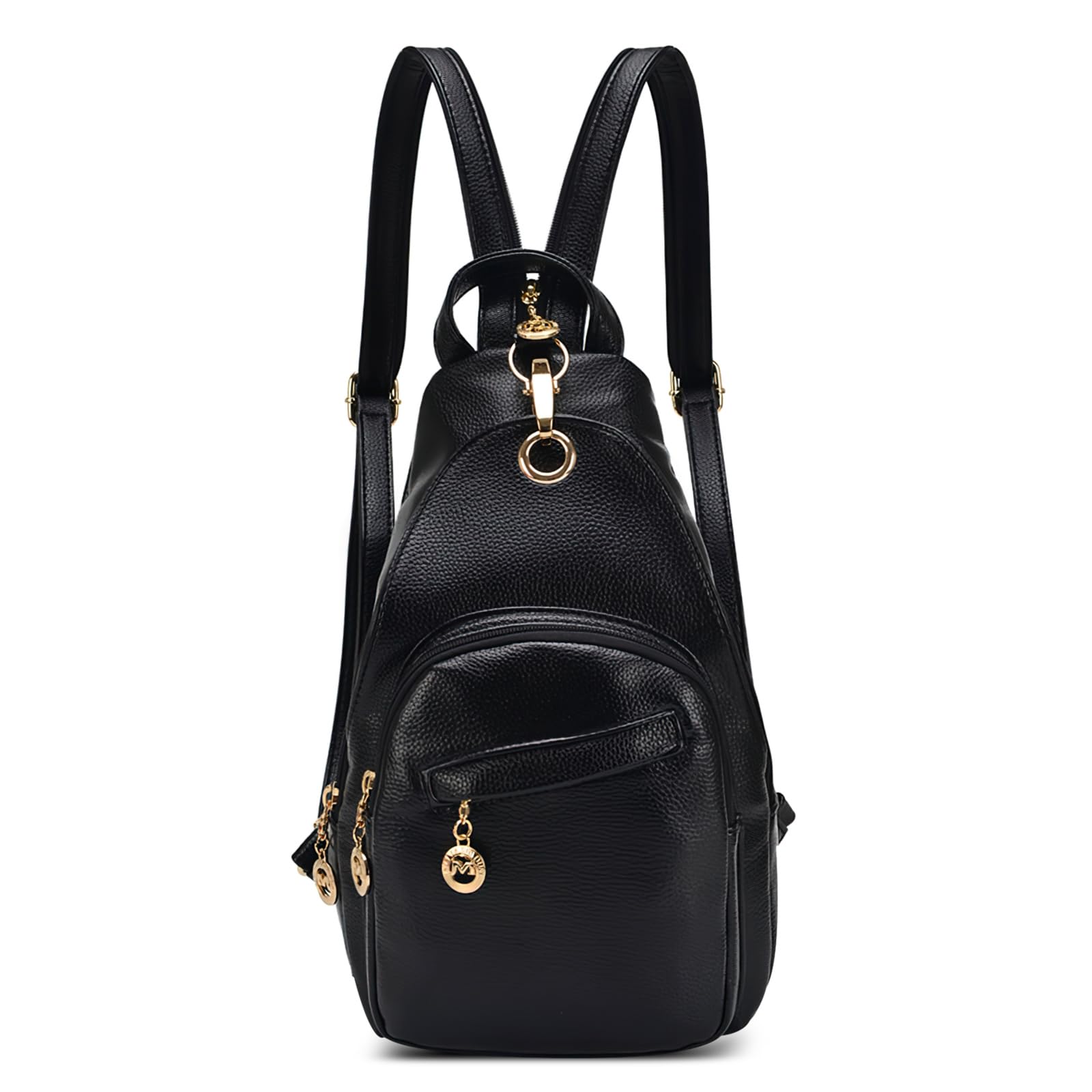 DIRRONA Mochila Mujer Moda Bolsa de Pecho de Mujer Casual Alta Capacidad Bolsas de Hombro Suave de PU Pequeña Impermeable Señora Anti Robo Múltiples Bolsillos Bolsa de Pecho Negro