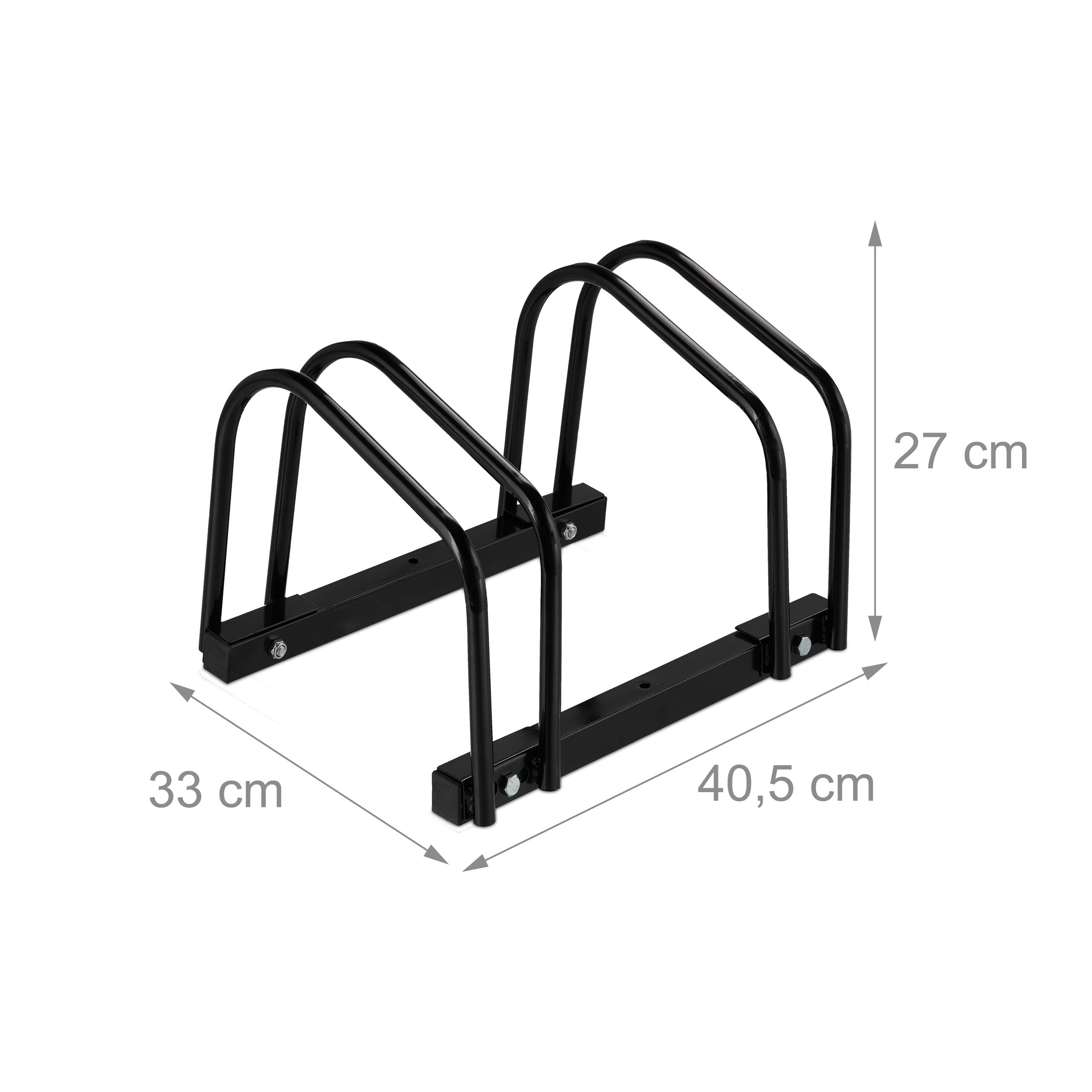 Relaxdays Portabici da Terra Supporto per 2 Biciclette E-Bike Ruote Fino 60 mm 27x67,5x33 cm Nero