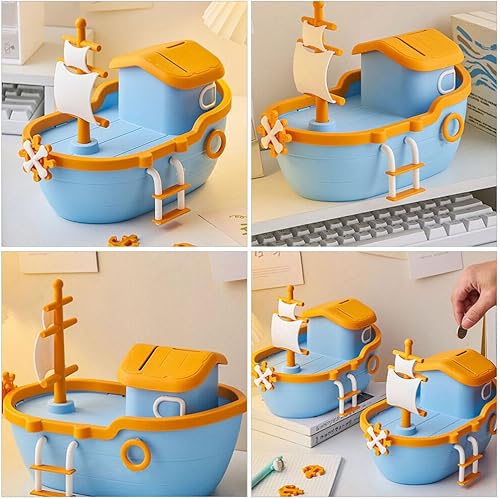 Miniatura 2 de ibasenice Alcancía pirata Alcancias de Dinero para adultos Novedad Hucha Modelo Pirata Cambio de Jarra Chica Juguetes Alcancías Niños Velero Niño