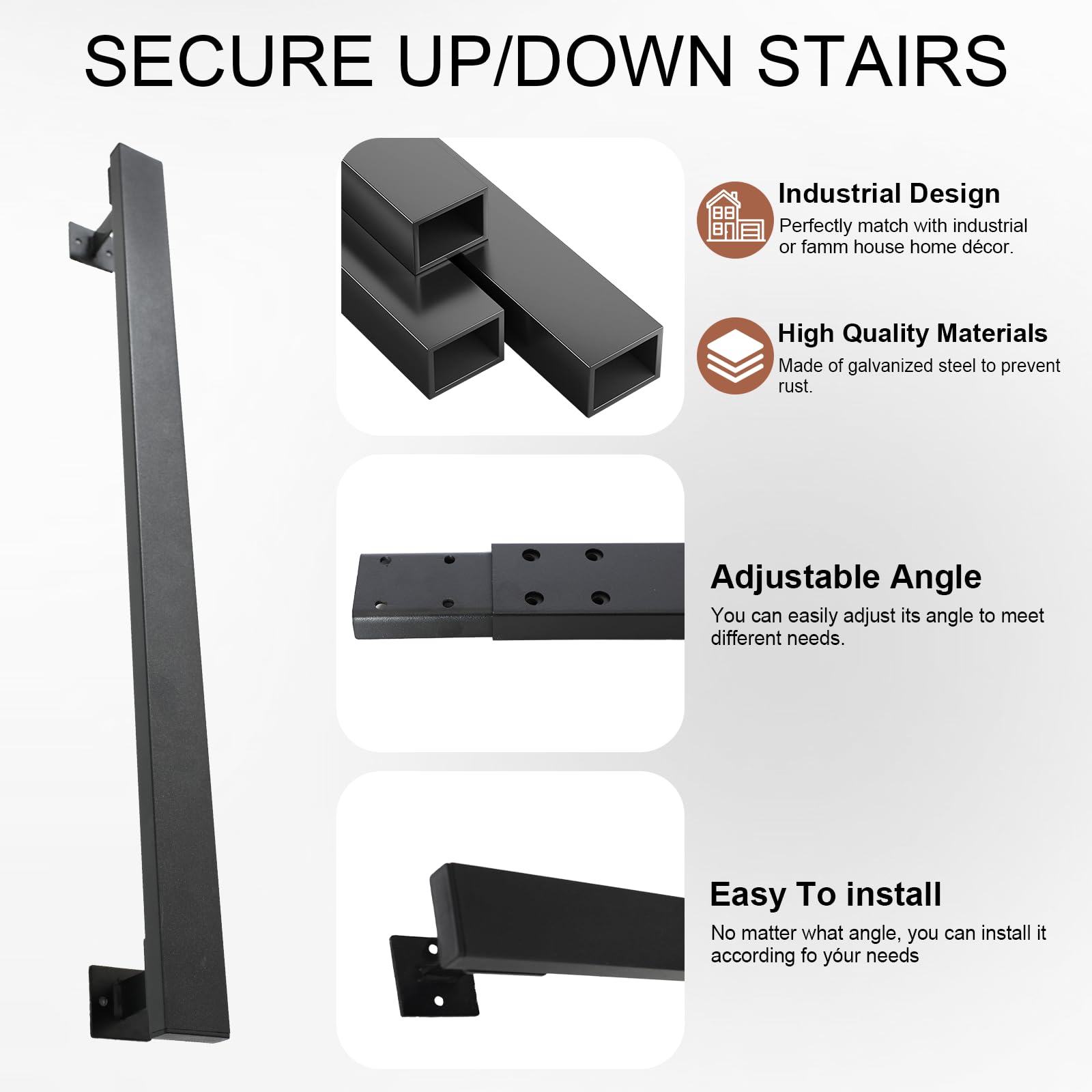 Passamano per Scale Interne, Corrimano Nero in Metallo, Combinati Liberamente, Ringhiera per Scale Interne per Scale, Soffitta, Villa, 300cm