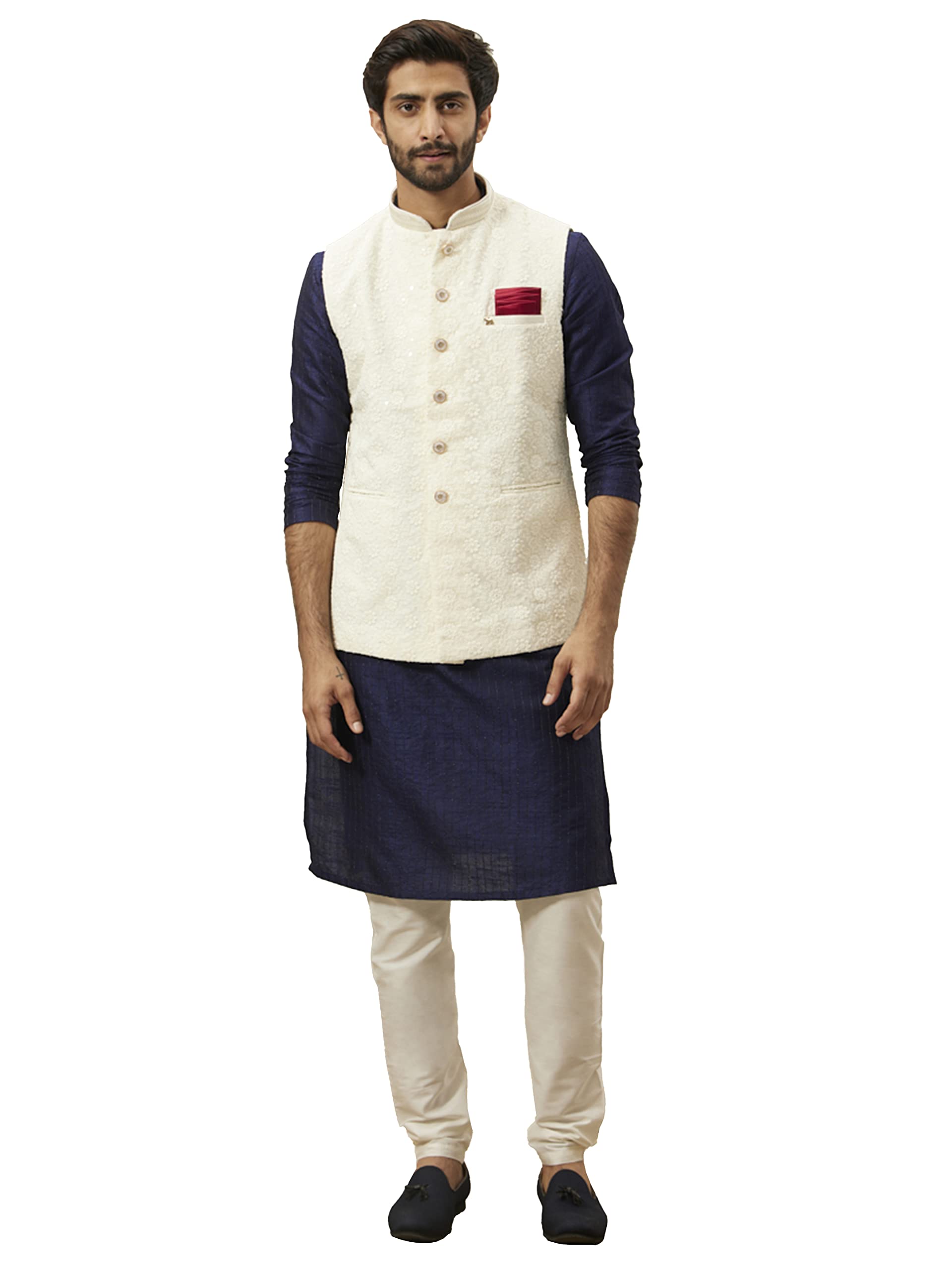 manyavar Men's Georgette Embroidered Nehru Jacket (Jacket Only)-picture-24