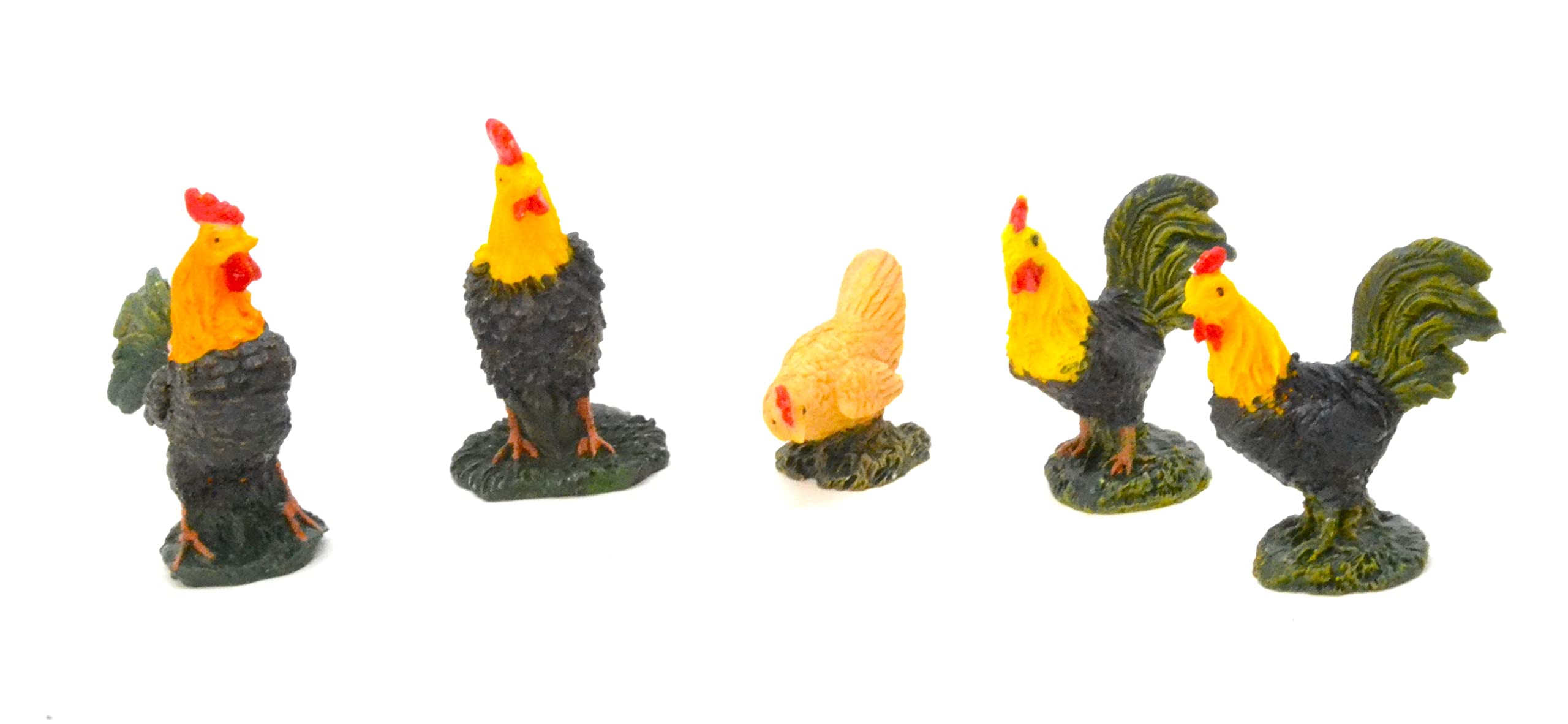 5 x gallinas y gallos. Pollos. figuritas de Navidad 6cm. Conjunto de Escena de Natividad, Figuras .Animales, Nacimiento de jesús. 3 Reyes. oficios belén, Dios. Accesorios para Modelos a Escala