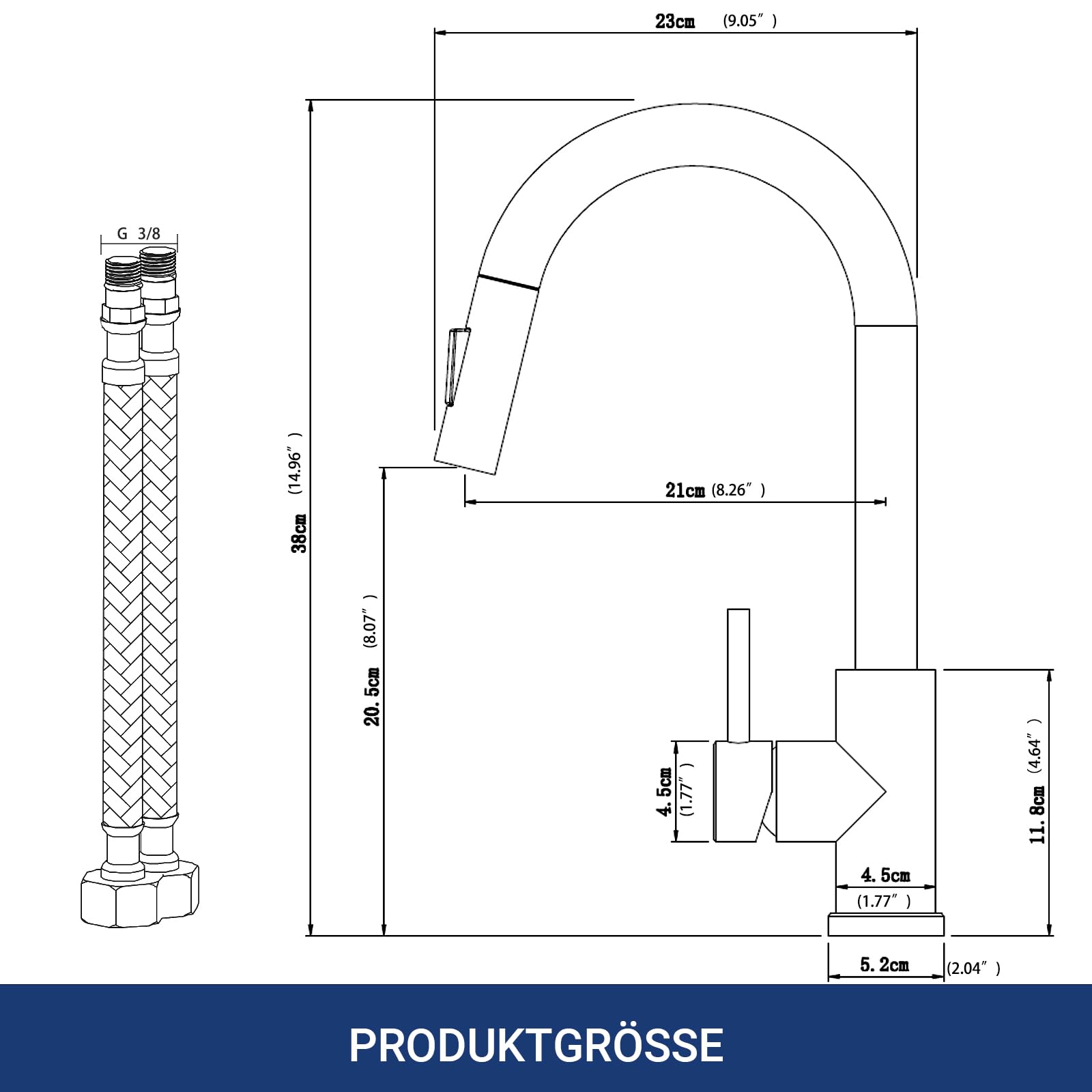 Aica Grifo de cocina, grifo de cocina, negro, extensible, giratorio 360°, grifo mezclador de alta presión con manguera flexible de 27 pulgadas, grifo monomando para fregadero de cocina