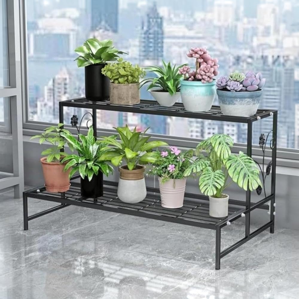 植木鉢ラック 鉄製 錆びにくい 2層 3層 横型 フラワースタンド 屋外 室内 ガーデン ベランダ 【ウッドハンギングプラントシェルフ】 インテリア 多段