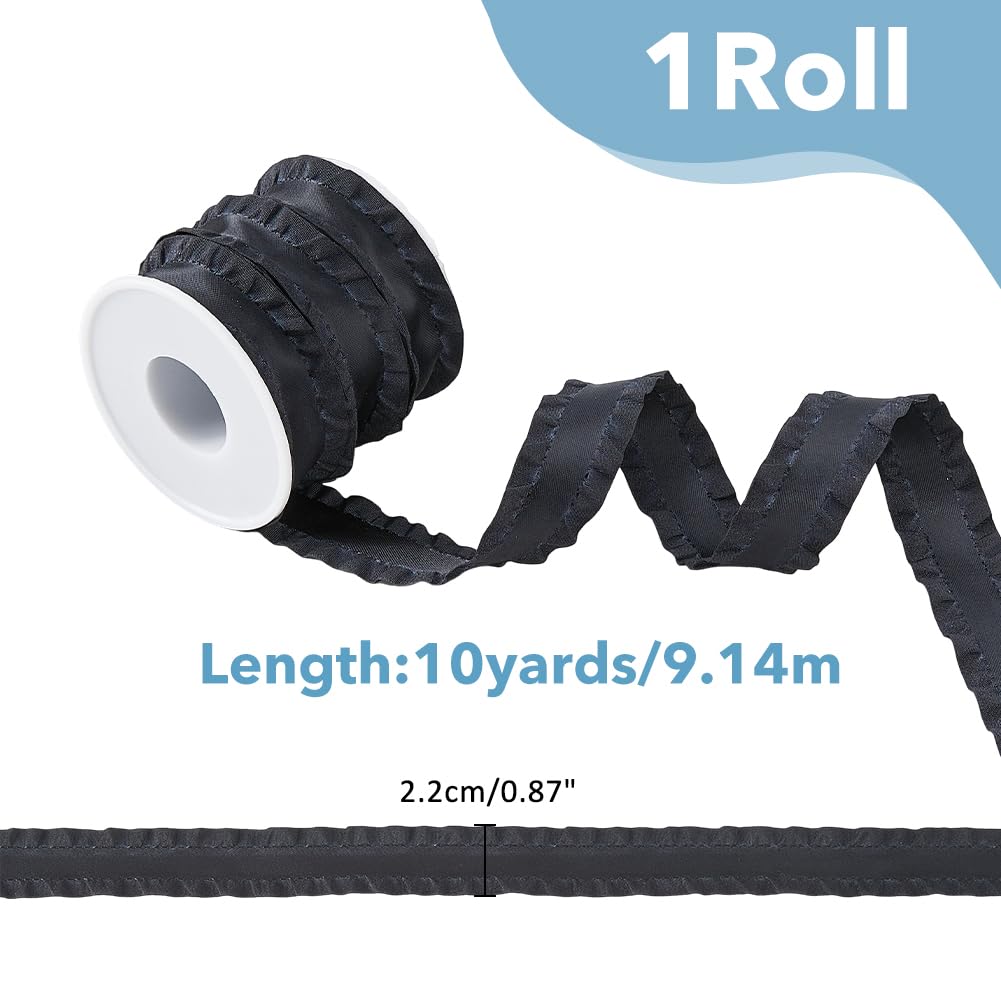 Hobbspring 10 Yards Double Ruffle Ribbon Trim Black Ruffle Pleated Trim 7/8 inch(22mm) Wide Lace Ribbons Fabric Polyester Ribbons for DIY Dress Headwear Decoration and Gift Wrapping - Image 2