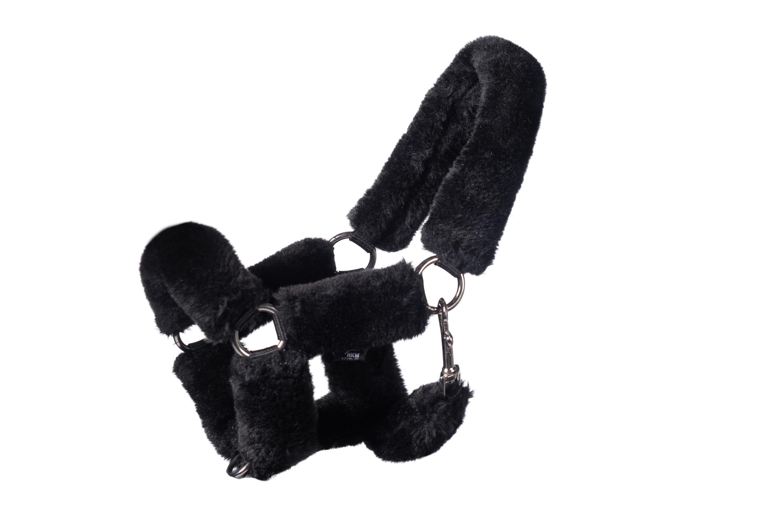 Holly & Claire Hobby Horse Halfter mit flauschigem Kunstfell | Steckenpferd Zubehör verstellbar | Weich & Langlebig || Modell 15893 (Schwarz)