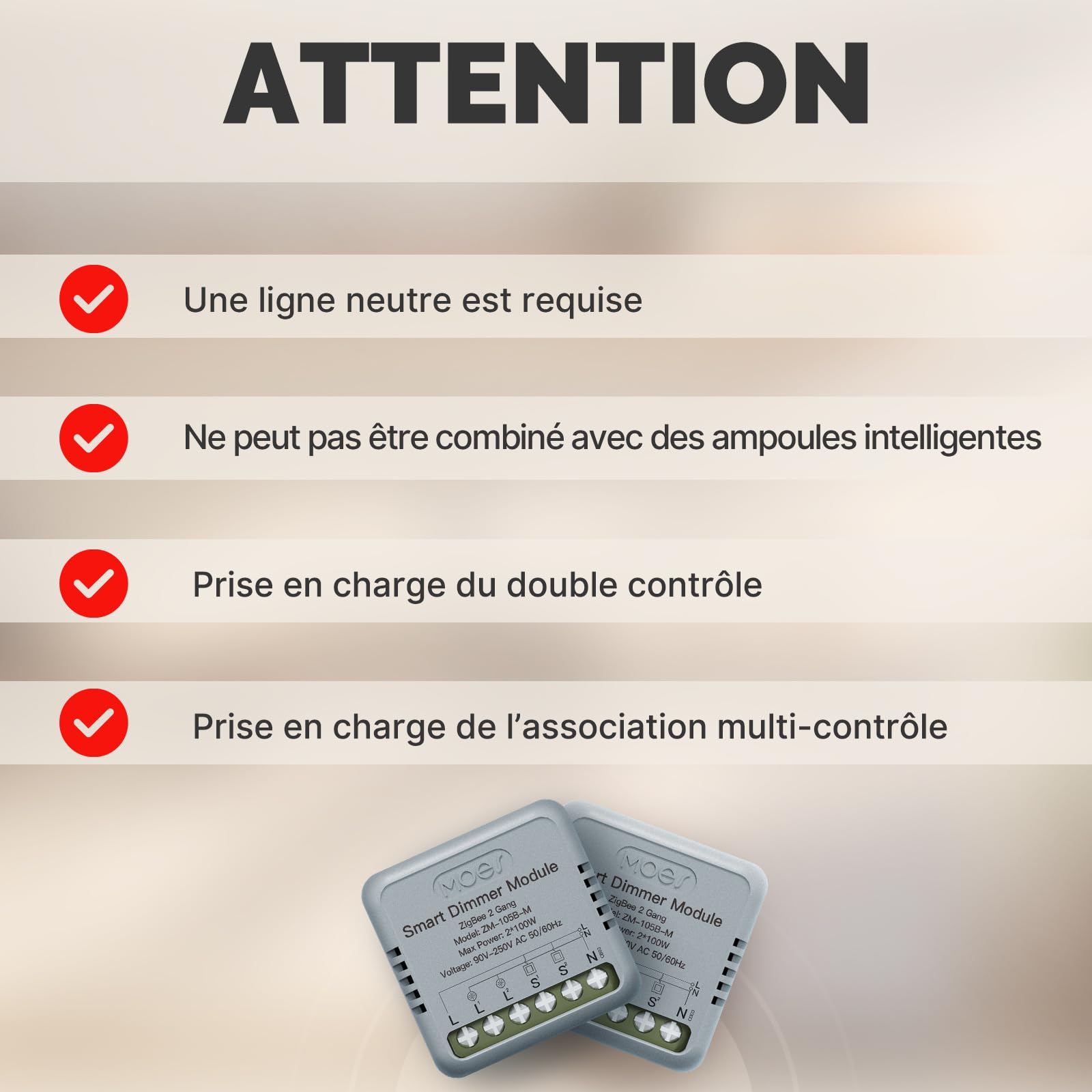 MOES Mini ZigBee Module Variateur LED Encastré, 2 Pack | 2 Gang, nécessite passerelle MOES ZigBee, compatible avec commande vocale Alexa et Google Home