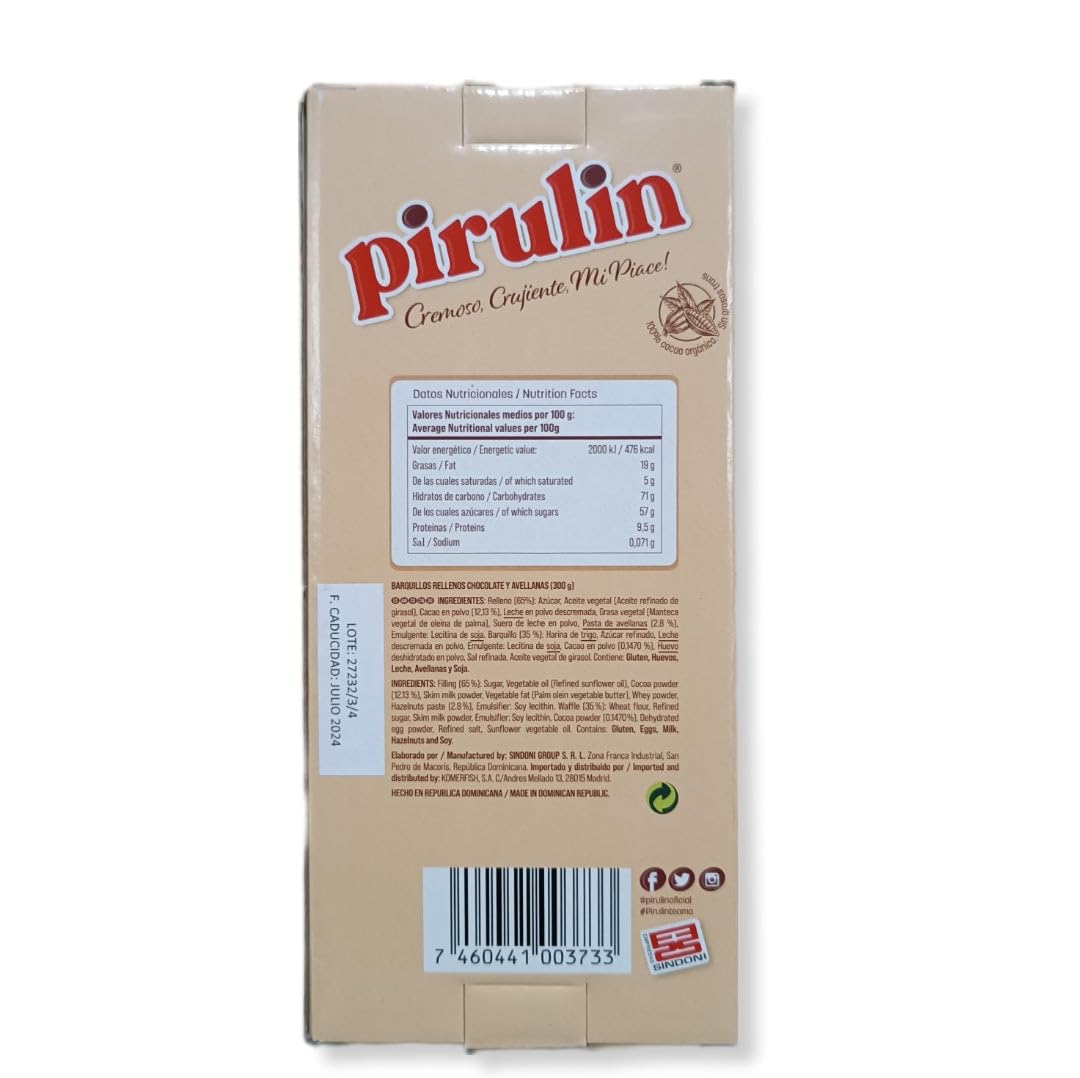 PIRULIN Barquillas Rellenas de Chocolate y Avellanas 300 gr / 3 PACK