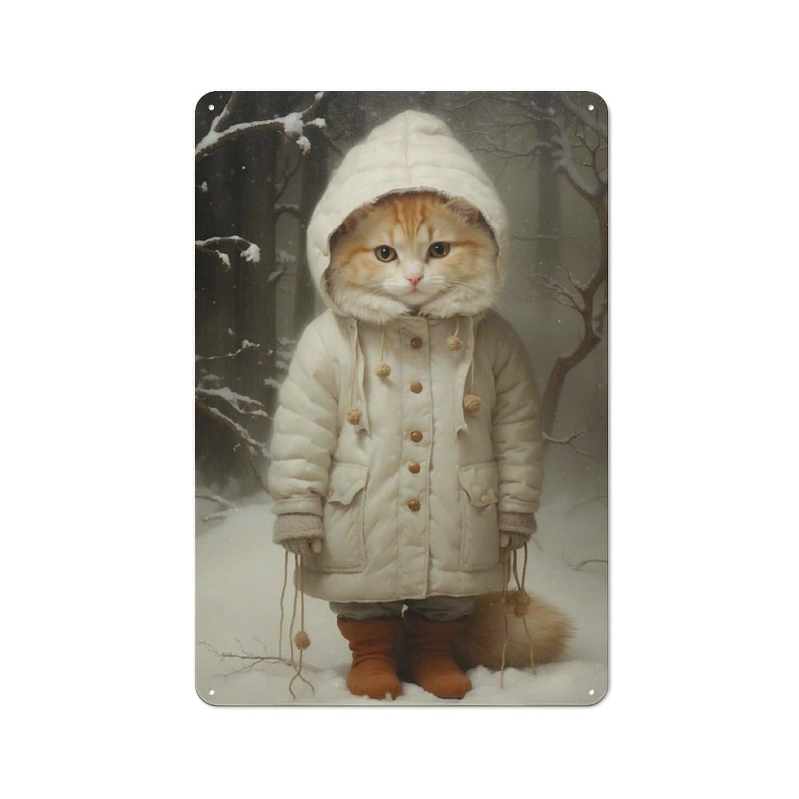Junmoney Cute Ginger Kitten In Snow Rustic Tin Wall Plaque 30X20cm For Garage Or Workshop, For Home Interiors, Feature Walls And Decorative Displays