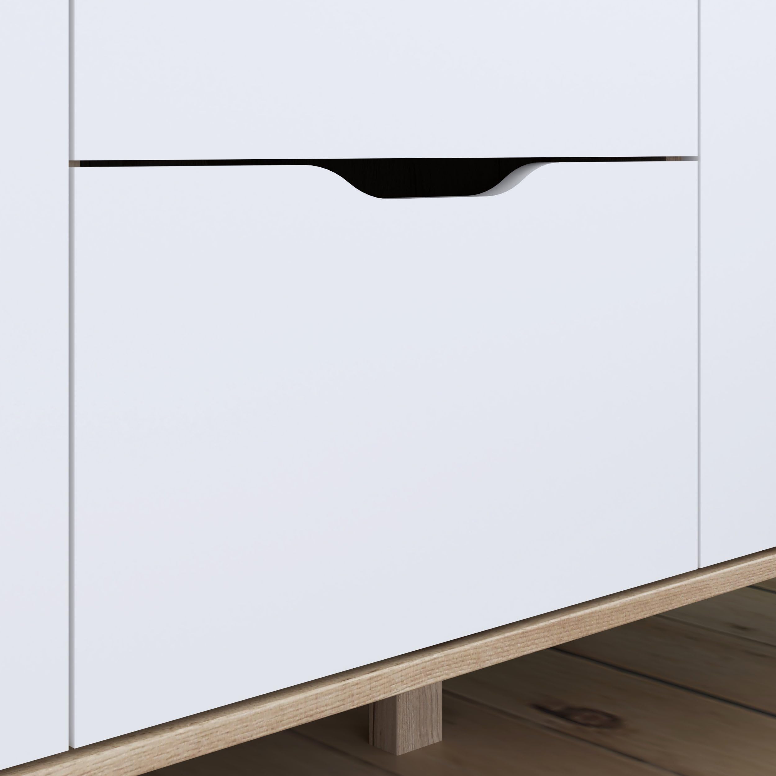 FORTE VANKKA Schrank 140, Kleiderschrank 2 Schubladen, Drehtürenschrank Skandinavisch, Schlafzimmerschrank Kinderzimmerschrank 3-türig Planked Eiche/Weiß, 139 cm breit x 201.5 cm hoch x 53 cm tief