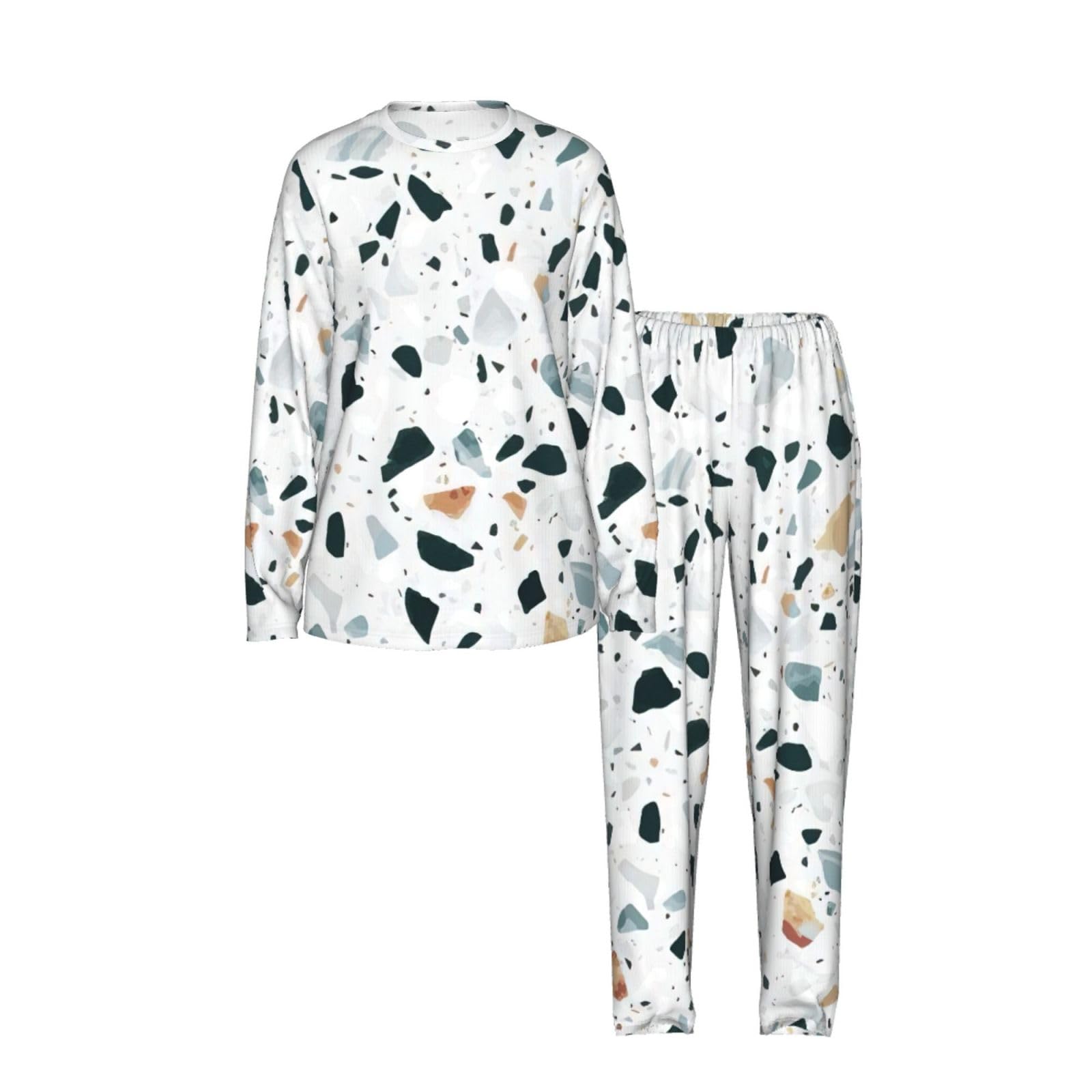Terrazzo marmo pastello stampa donna manica lunga pigiama coordinato set morbido confortevole lounge elastico pigiameria