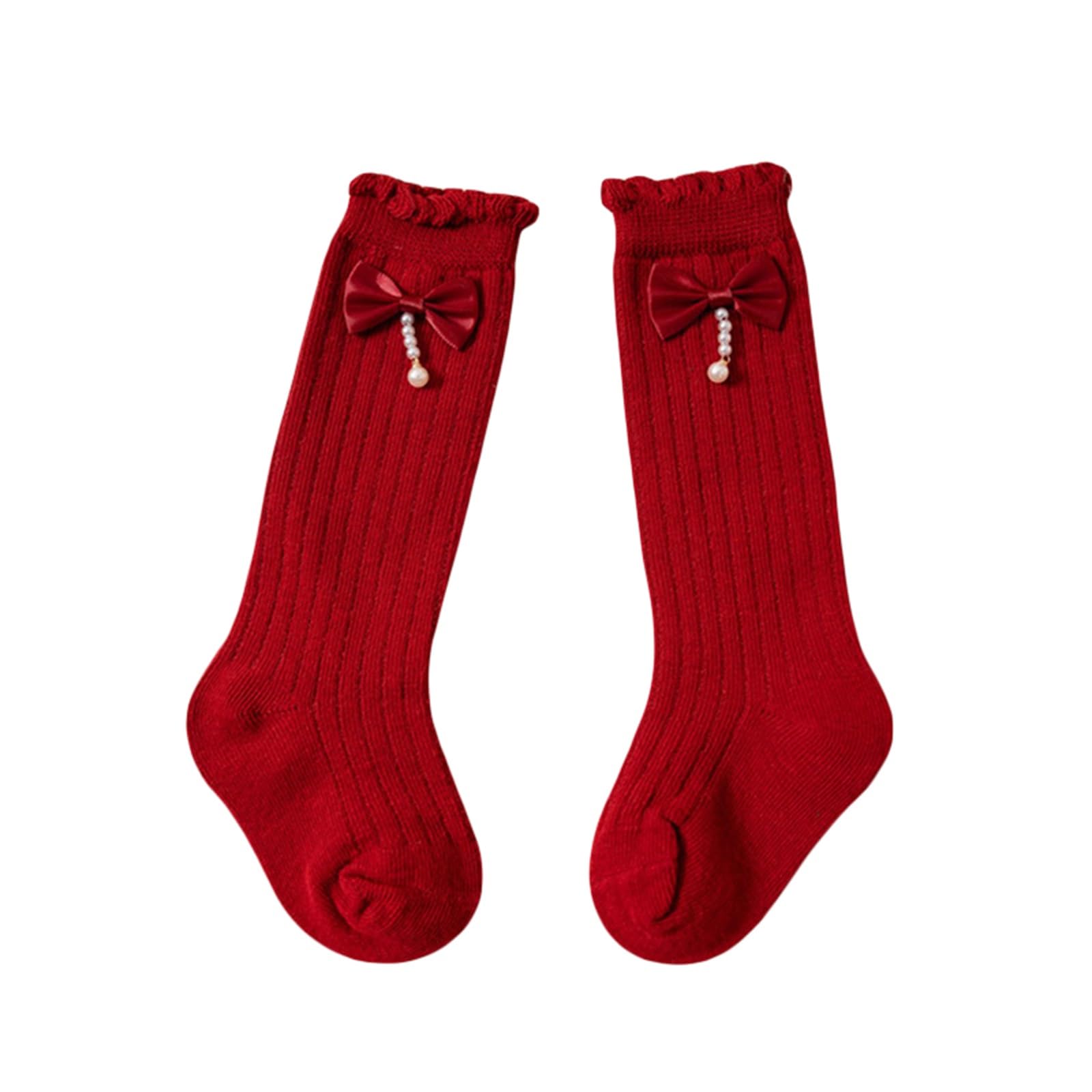 LIOMENGZI Infant Baby Girl Boy Christmas Knee High Socks Cute Santa Claus Tree Soft Christmas Socks Long Stockings Leggings (Five Pearls, 0-2 Years)