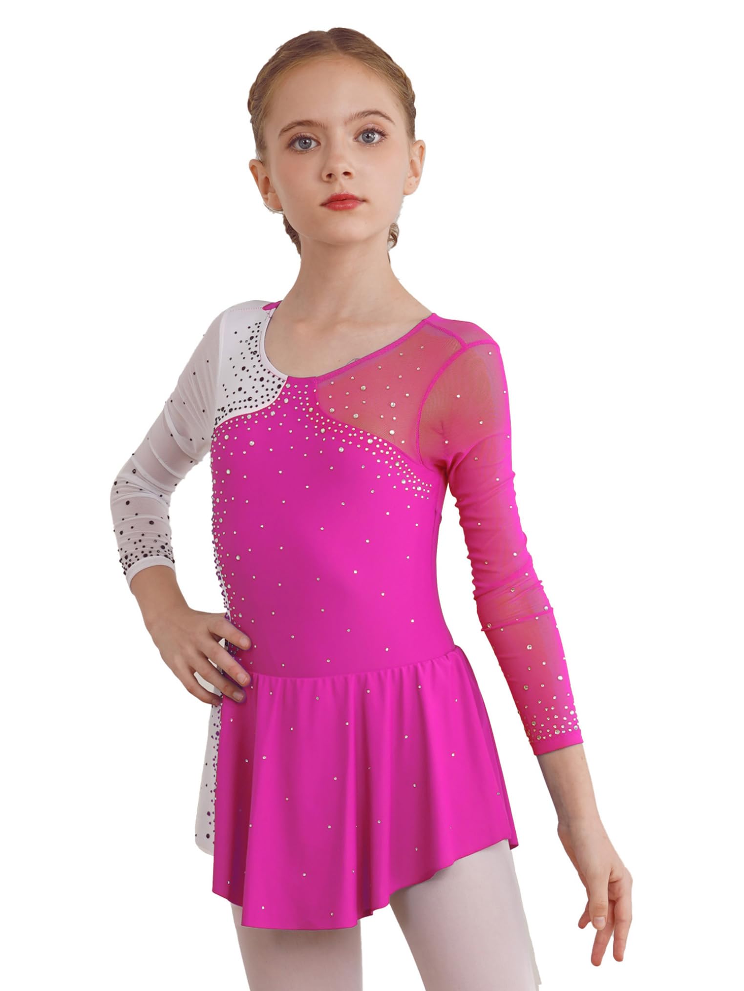 Freebily Vestido de Danza para Niña Maillot de Manga Larga con Brillante Leotardo Gimnasia Rítmica Maillot de Patinaje Competición Traje de Baile