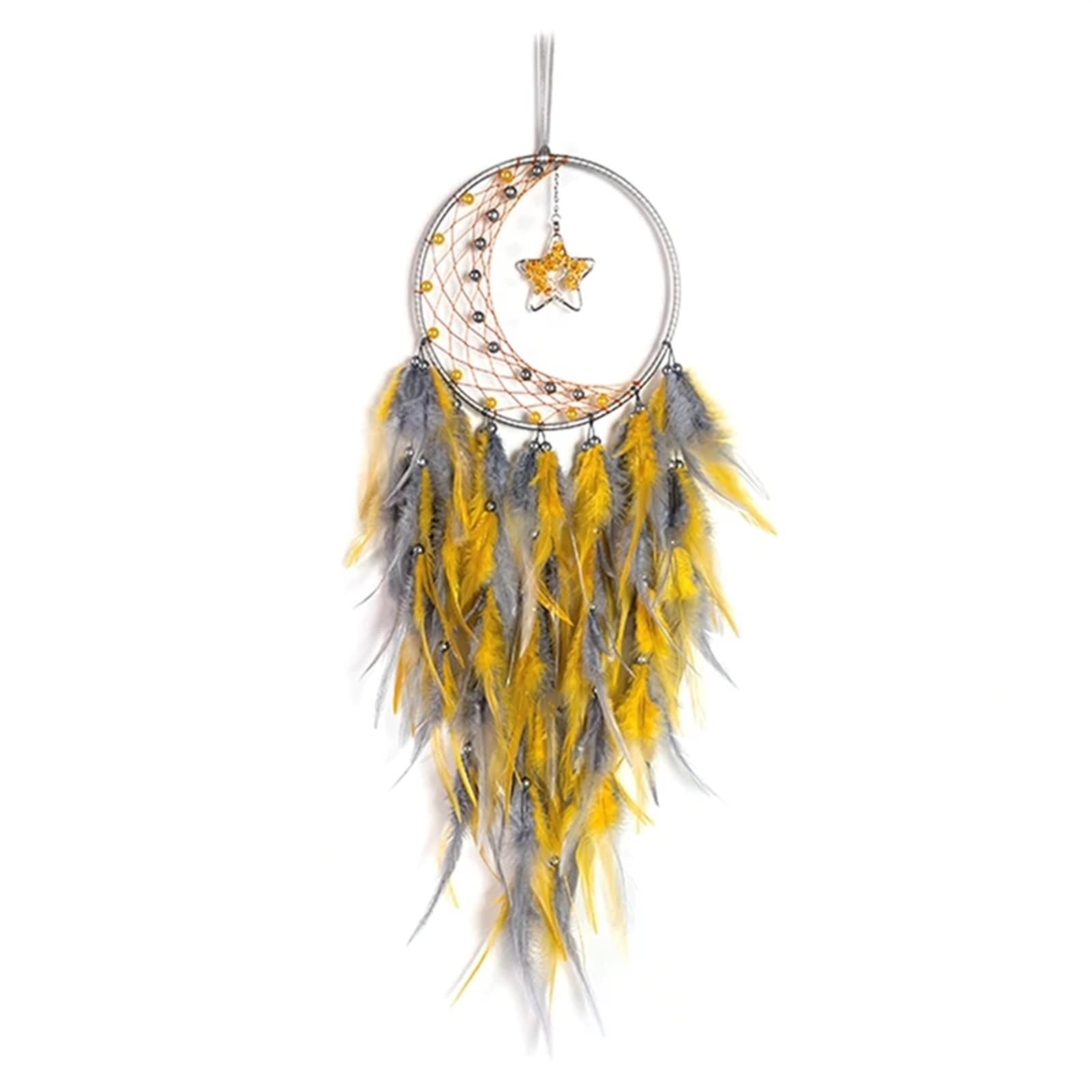 Dream Catchers Feather Dream Catcher For Bedroom, With Star Pendant, For Wall Hanging Craft Gifts(Yellow)