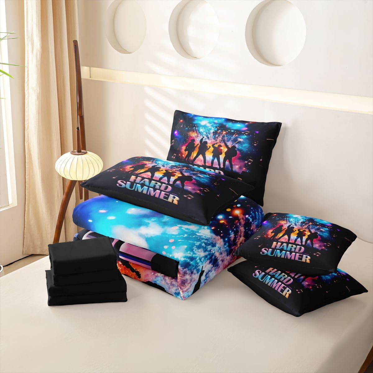 Homemissing Juego completo de funda de edredón de 7 piezas para niños, mujeres y hombres, con banda de música pop, 1 funda de edredón, 1 sábana encimera, 1 sábana bajera, 2 fundas de cojín y 2 fundas