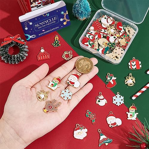 SUNNYCLUE 1 Box 56Pcs 14 Styles Christmas Charms Bulk Xmas Charm Winter Wreath Snowman Snowflake Tree Santa Claus Holiday Candy Cane Charm for jewellery Making Charms DIY Necklace Earring Adults Craft - Image 3