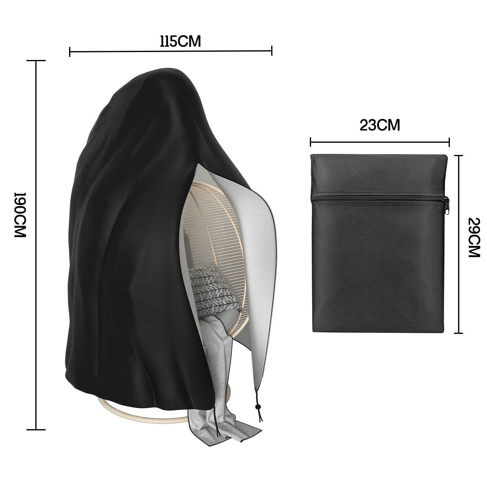 Priksia Hängesessel Abdeckung, Swing Egg Chair Cover, Hangesessel, Hängesessel Outdoor, Hangesessel Gestell, Anti-Staub mit Reißverschluss 210D Oxford Stoff Veranda 115 x 190 cm
