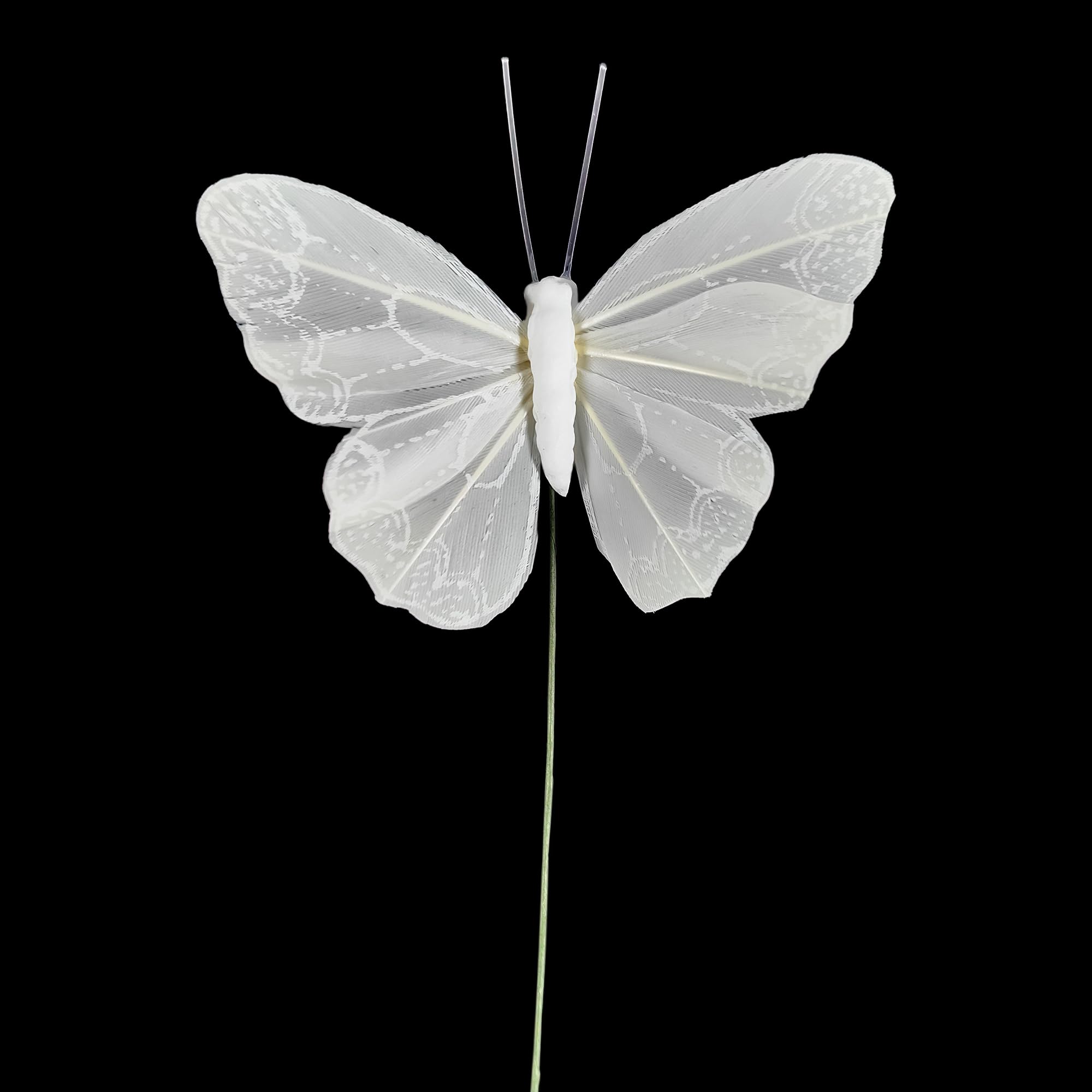 YCHTEWY- Feather Butterfly Decorations Set of 12 pcs White Craft Butterflies on Wire .Party Spring Home Decor Floral Pics