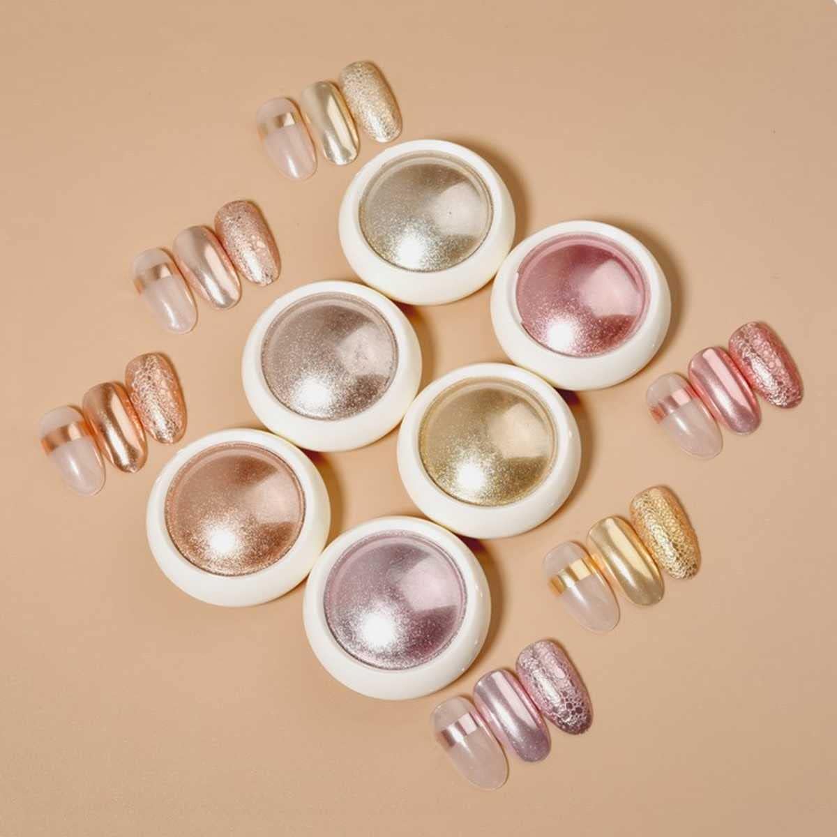 NAILWIND 6 Colors Chrome Nail Powder Set,Metallic Mirror Effect Nail Art Powder,Holographic Pigment Glitter Dust for Gel Polish Manicure Decoration with 6 Eyeshadow Sticks (03) - Image 8 thumbnail